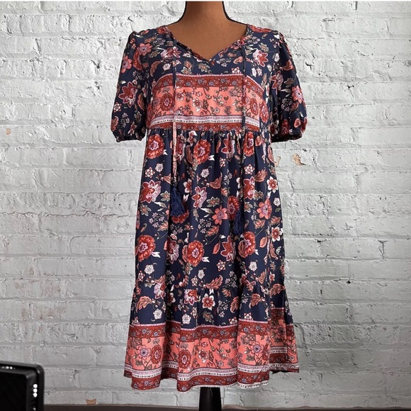 Boho - Floral Mini Dress - Picture 2 of 6